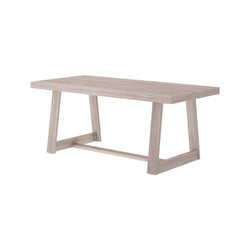 Modern wooden dining table with clean lines and minimalist design.