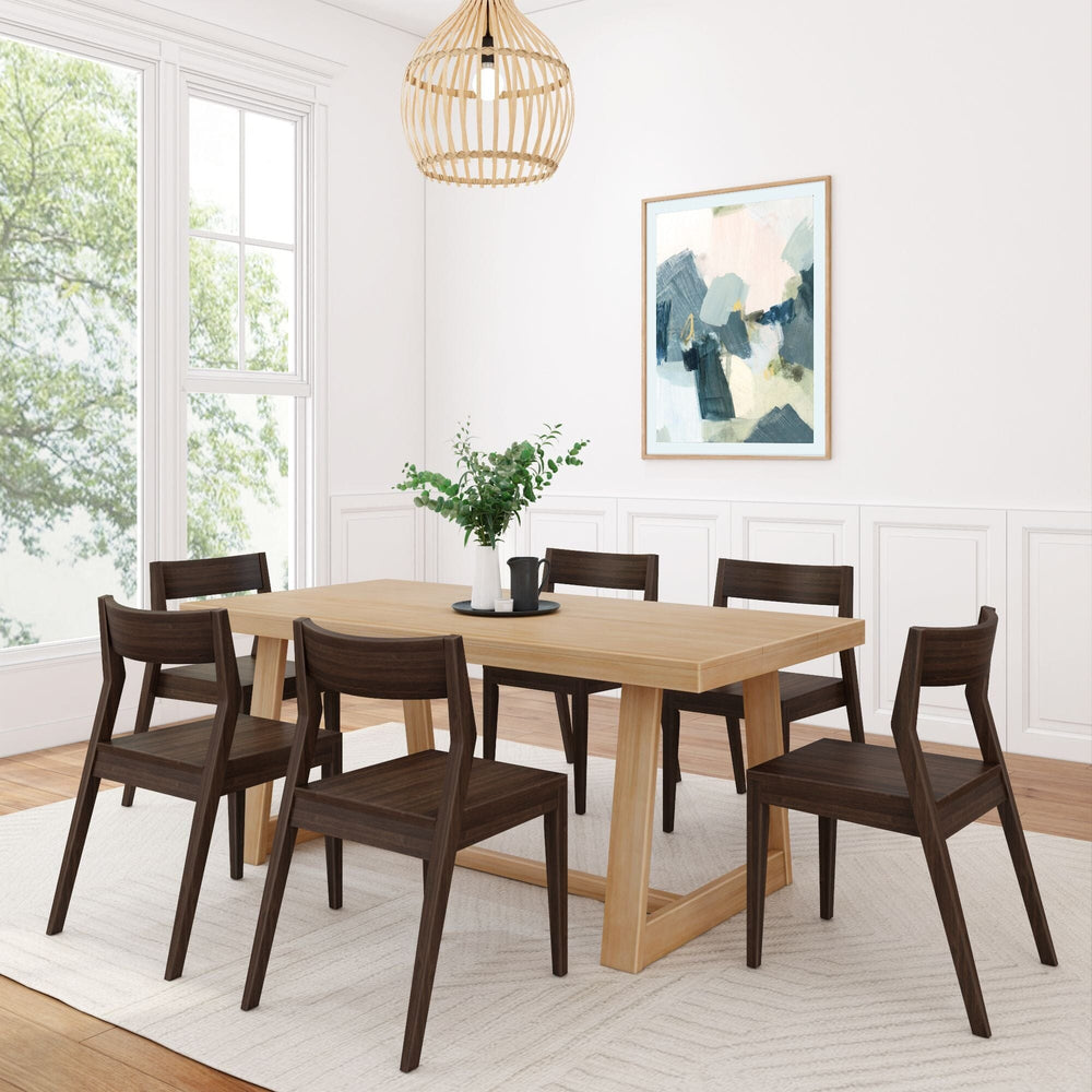 2872MC1008-150 : Dining Set 72" Classic Solid Wood Dining Table Set, Blonde Wirebrush, + 6 Chairs Walnut