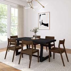Classic Solid Wood Dining Table Set with Walnut Chairs Dining Plank+Beam Black Wirebrush 