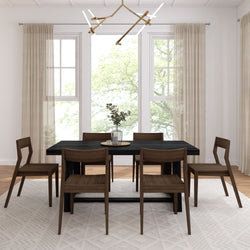 Classic Solid Wood Dining Table Set with Walnut Chairs Dining Plank+Beam 