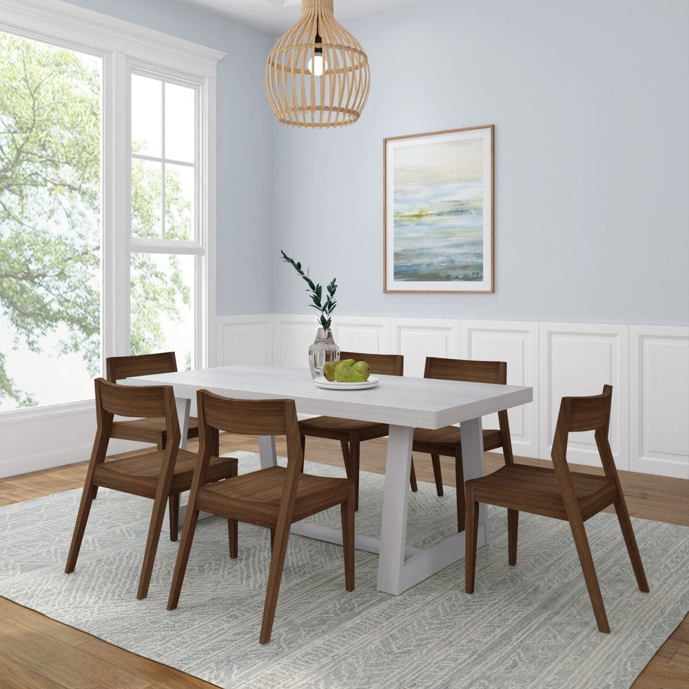 Classic Solid Wood Dining Table Set with Walnut Chairs Dining Set Plank+Beam White Wirebrush 