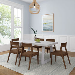 Classic Solid Wood Dining Table Set with Walnut Chairs Dining Plank+Beam White Wirebrush 