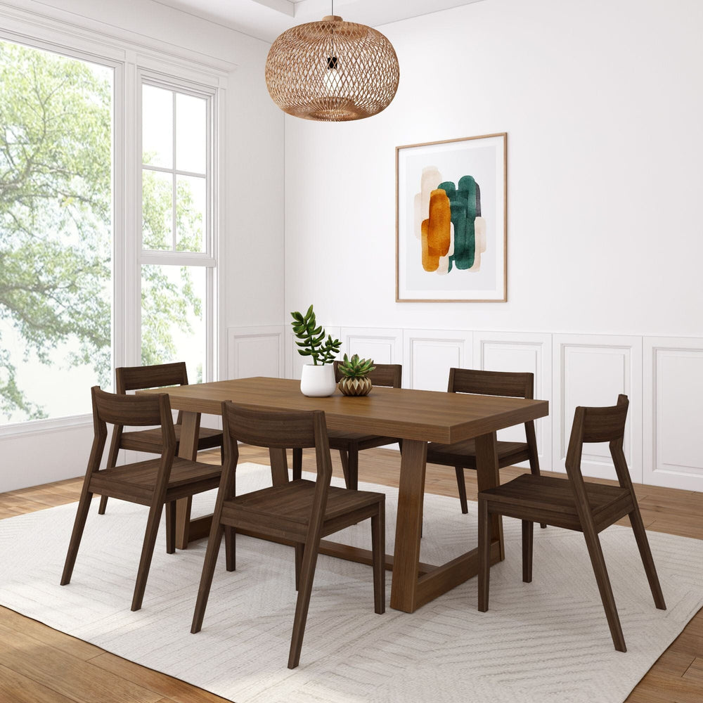 Classic Solid Wood Dining Table Set with Walnut Chairs Dining Set Plank+Beam Pecan Wirebrush 