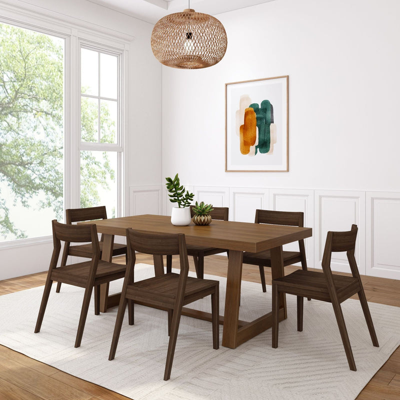 Classic Dining Set with Walnut Chairs - 72" Dining Set Plank+Beam Pecan Wirebrush 