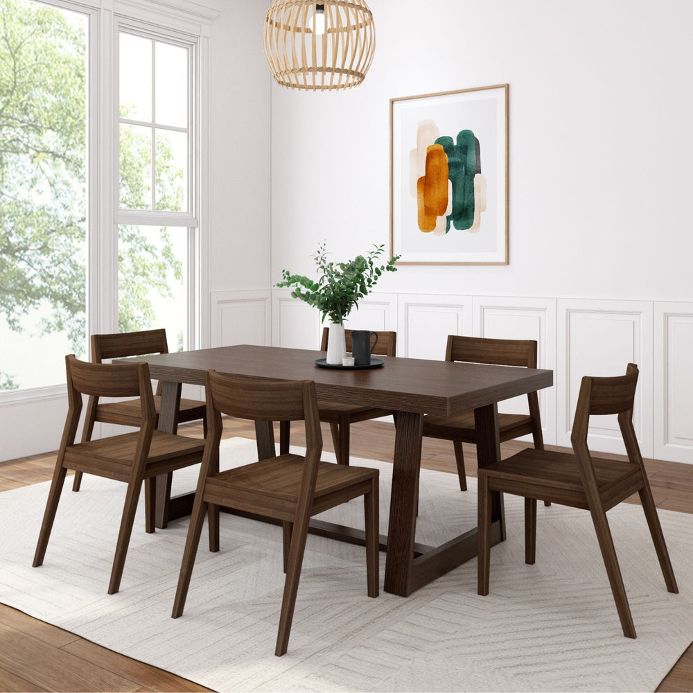 Classic Solid Wood Dining Table Set with Walnut Chairs Dining Set Plank+Beam Walnut Wirebrush 