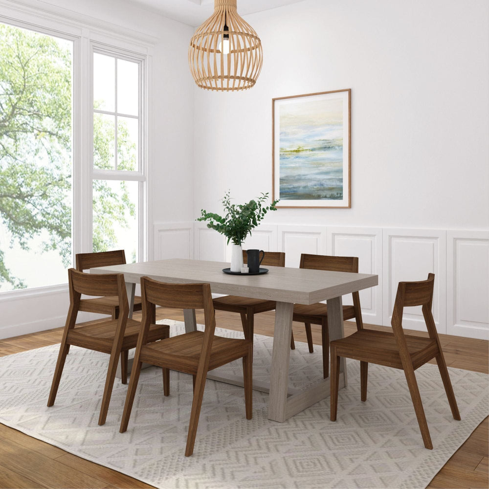 Classic Solid Wood Dining Table Set with Walnut Chairs Dining Set Plank+Beam Seashell Wirebrush 
