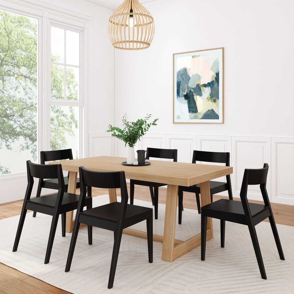 2872MC1170-150 : Dining Set 72" Classic Solid Wood Dining Table Set, Blonde Wirebrush, + 6 Chairs Black