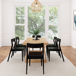 2872MC1170-150 : Dining Set 72" Classic Solid Wood Dining Table Set, Blonde Wirebrush, + 6 Chairs Black