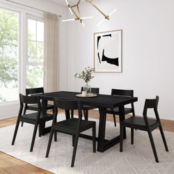 Classic Solid Wood Dining Table Set with Black Chairs Dining Set Plank+Beam Black Wirebrush 