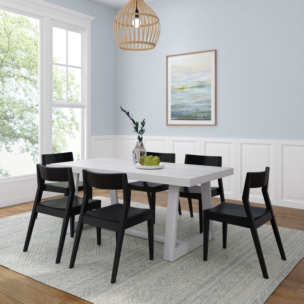 Classic Solid Wood Dining Table Set with Black Chairs Dining Set Plank+Beam White Wirebrush 