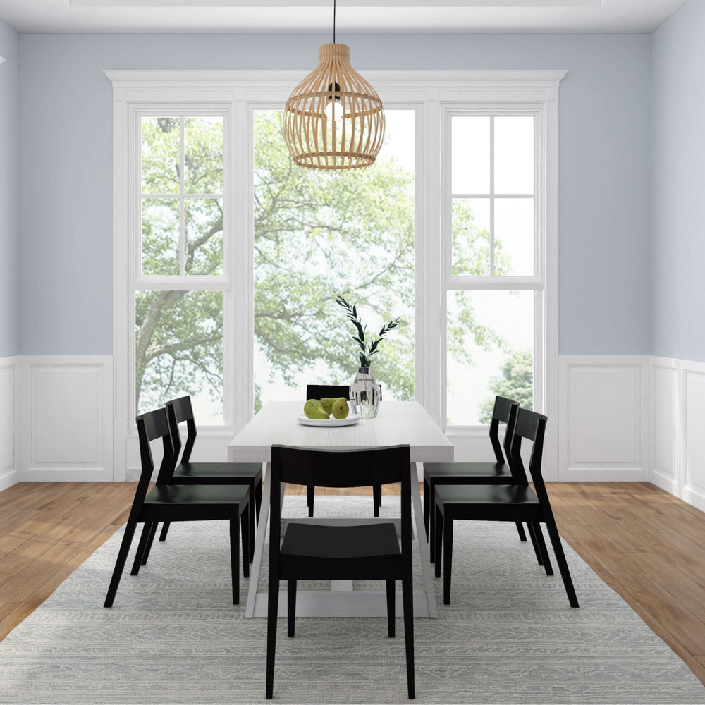 Classic Solid Wood Dining Table Set with Black Chairs Dining Plank+Beam 
