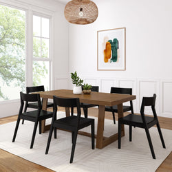 Classic Solid Wood Dining Table Set with Black Chairs Dining Set Plank+Beam Pecan Wirebrush 