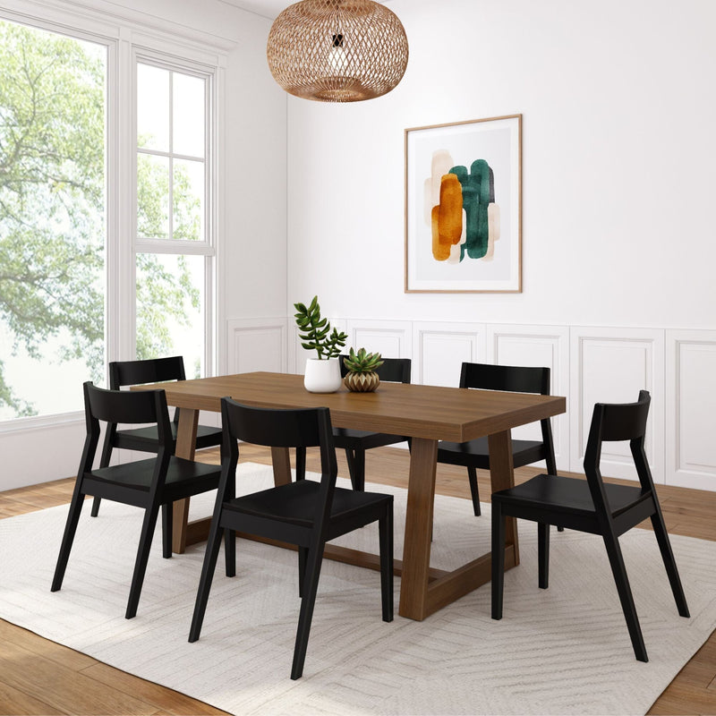 Classic Dining Set with Black Chairs - 72" Dining Set Plank+Beam Pecan Wirebrush 