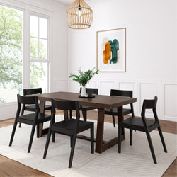 Classic Solid Wood Dining Table Set with Black Chairs Dining Set Plank+Beam Walnut Wirebrush 