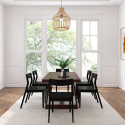 Classic Solid Wood Dining Table Set with Black Chairs Dining Plank+Beam 