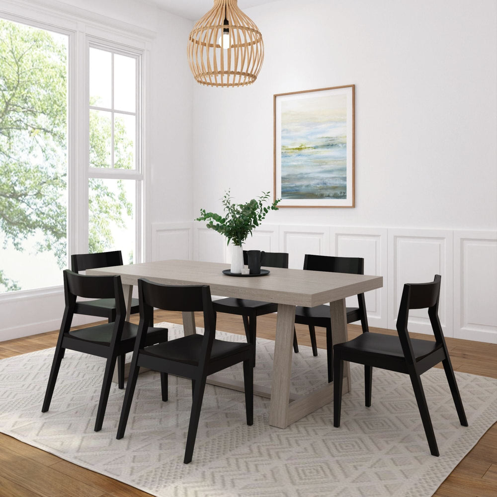 Classic Solid Wood Dining Table Set with Black Chairs Dining Set Plank+Beam Seashell Wirebrush 