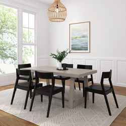 Classic Solid Wood Dining Table Set with Black Chairs Dining Plank+Beam Seashell Wirebrush 