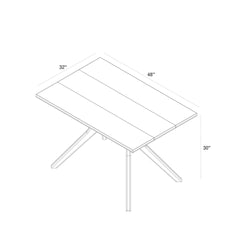Rectangular wooden table dimensions, 48x32x30 inches, minimalistic design blueprint.