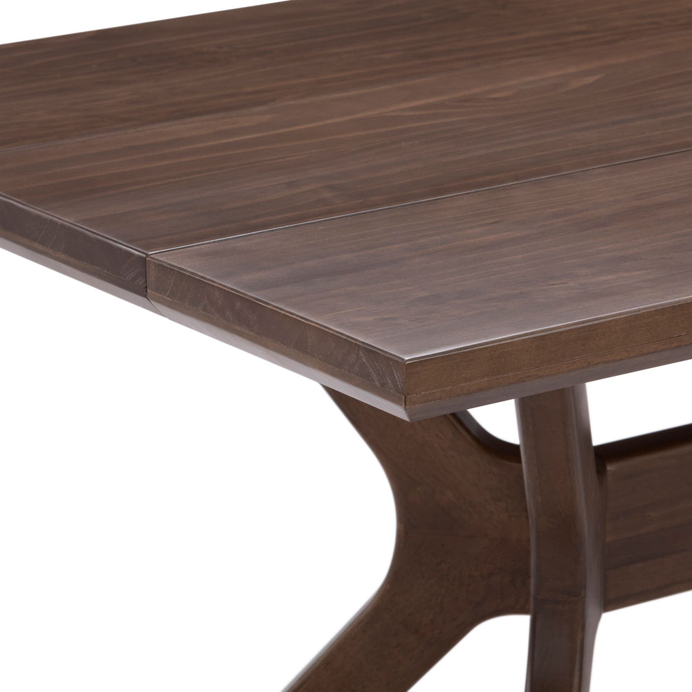 Solid wood dining table with modern design in dark brown finish.
