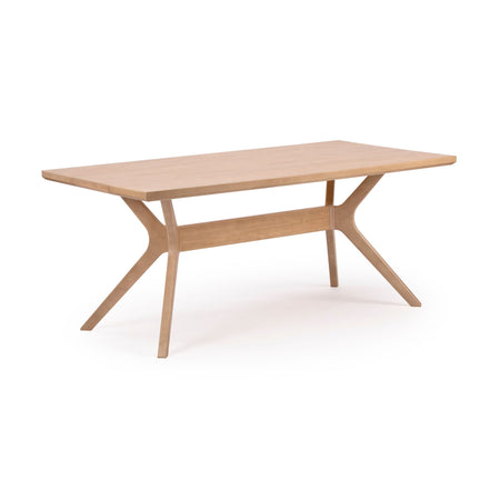 Modern wooden dining table with sleek design and minimalist aesthetic.