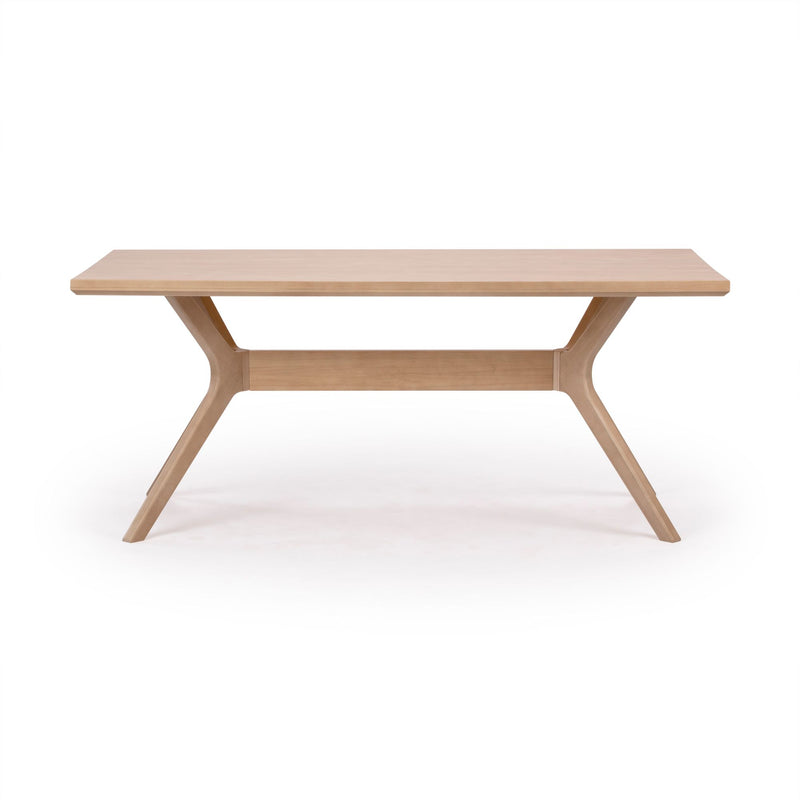 Modern wooden dining table with minimalist design and light oak finish.