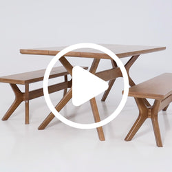 Rustic wooden dining set with matching benches in modern design.