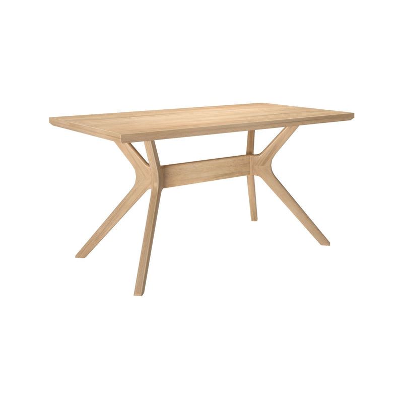 Modern wooden dining table with sleek minimalist design.