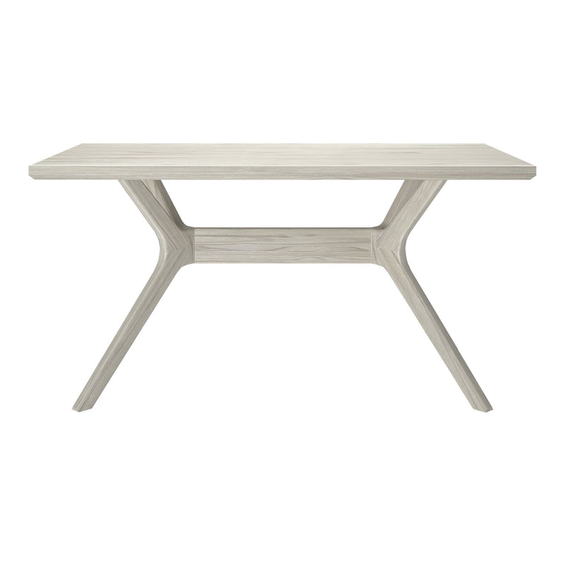Modern minimalist wooden dining table with angled legs.