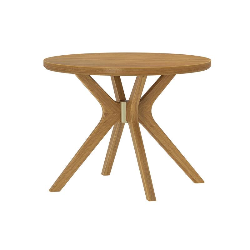 Round wooden table with modern design and sturdy legs for home or office furniture.