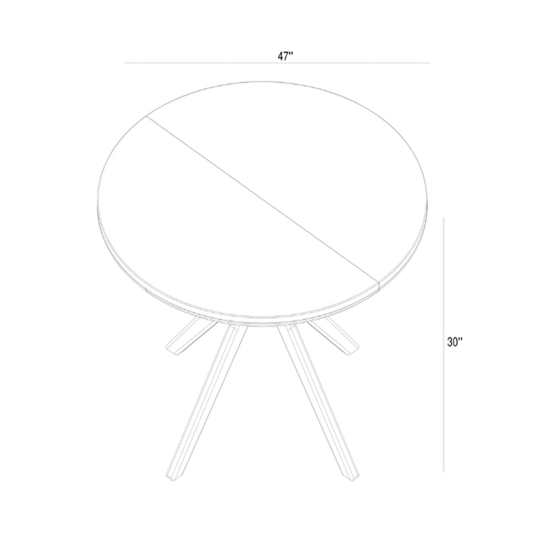 Round dining table dimensions illustration, 47-inch diameter and 30-inch height.