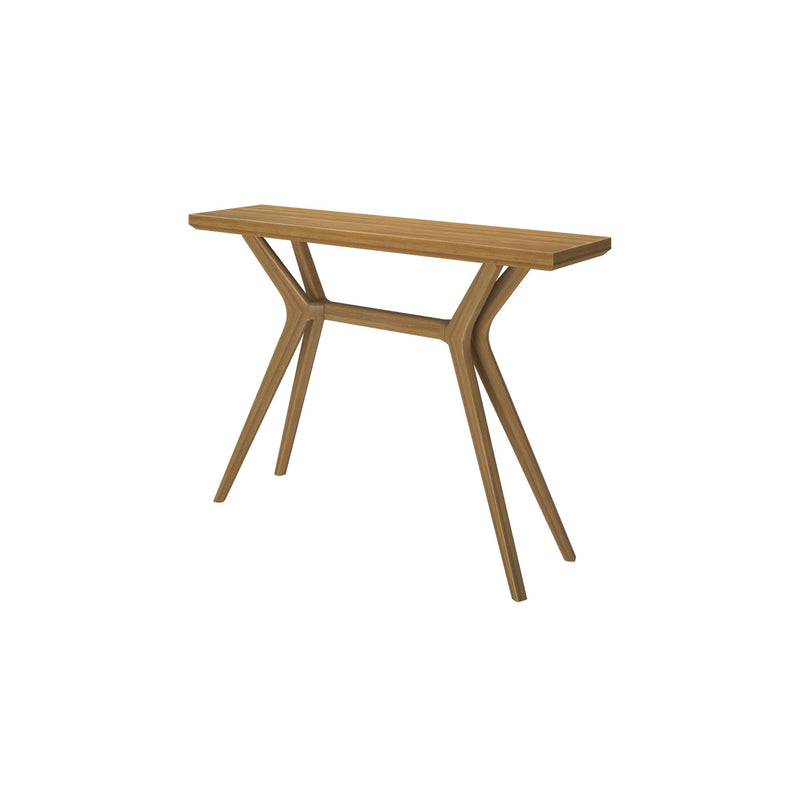 Elegant wooden console table with minimalist design and sleek legs for modern home décor.