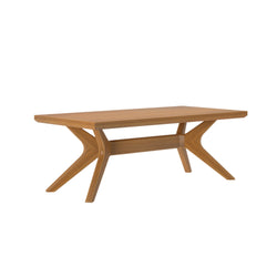 Modern wooden coffee table with unique angled legs, ideal for a contemporary living room setting.