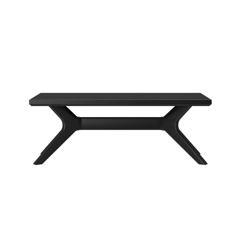 Sleek modern black bench with minimalist design, perfect for contemporary home decor.