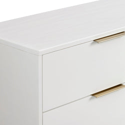 Modern white dresser with slim gold drawer handles, minimalist two-drawer bedroom storage cabinet for contemporary home decor