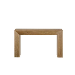 Modern wooden console table with a minimalist design in natural oak finish.