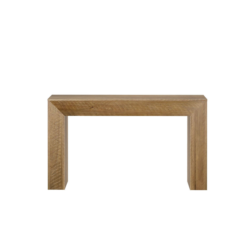 Modern wooden console table with a minimalist design in natural oak finish.