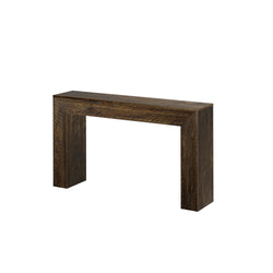 Wooden console table with rustic finish for living room decor.