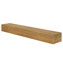 Long rectangular natural wood beam with visible grain, rustic reclaimed wood mantel or floating shelf on white background