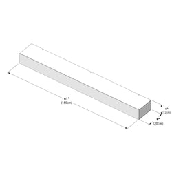 Isometric technical drawing of a rectangular beam measuring 61″ (155 cm) long × 8″ (20 cm) wide × 5″ (12 cm) high, labeled dimensions.
