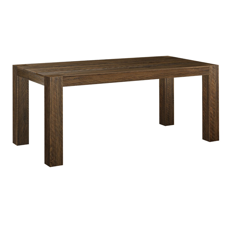 Wooden dining table with a modern rectangular design and dark oak finish.
