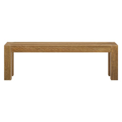 Rustic wooden bench with minimalist design featuring solid oak construction.