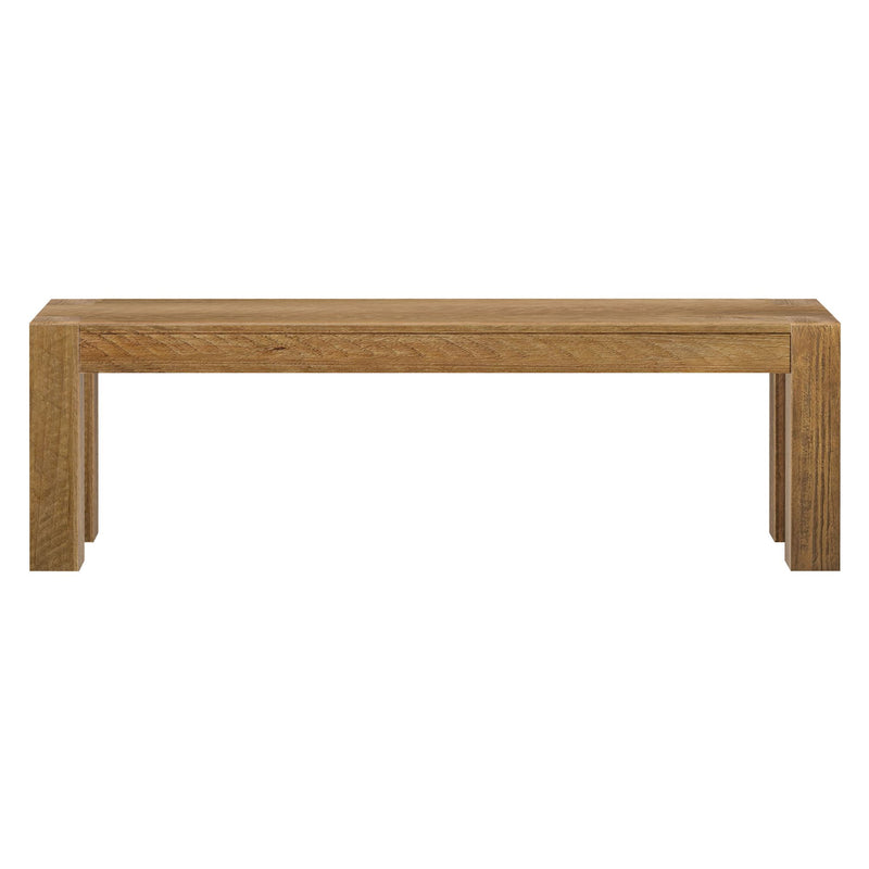 Rustic wooden bench with minimalist design featuring solid oak construction.