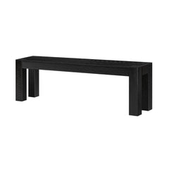 Black modern wooden bench with minimalist design.