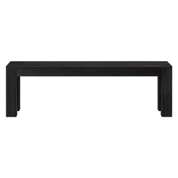 Black modern wooden bench with minimalist design.