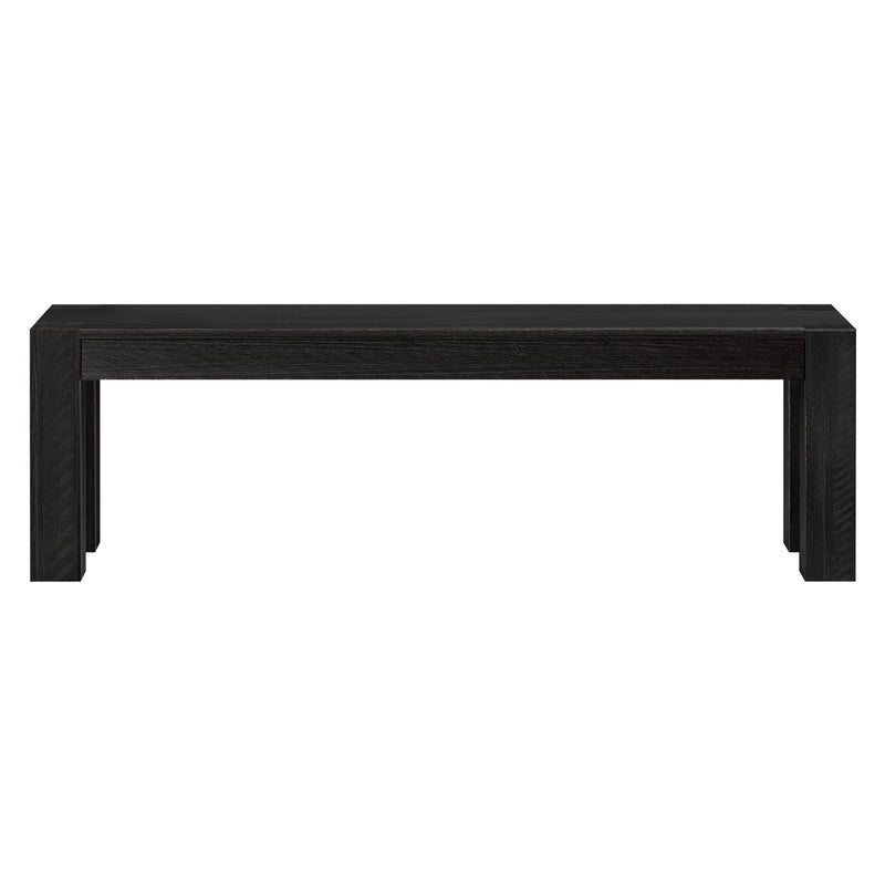 Black modern wooden bench with minimalist design.