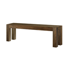 Wooden dining bench with modern rustic design.