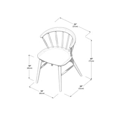 Dimensions of a modern wooden chair with a curved backrest, measuring 22 inches in width, 30 inches in height, 18 inches in seat height, and 20 inches in depth.