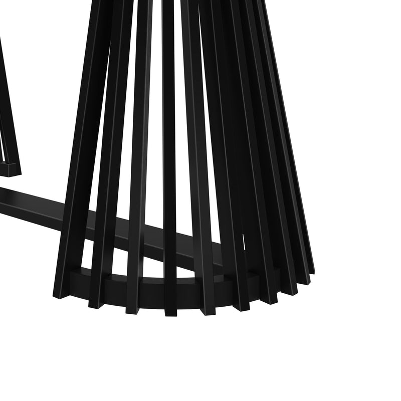 Black metal bars abstract design, modern industrial furniture decor detail.
