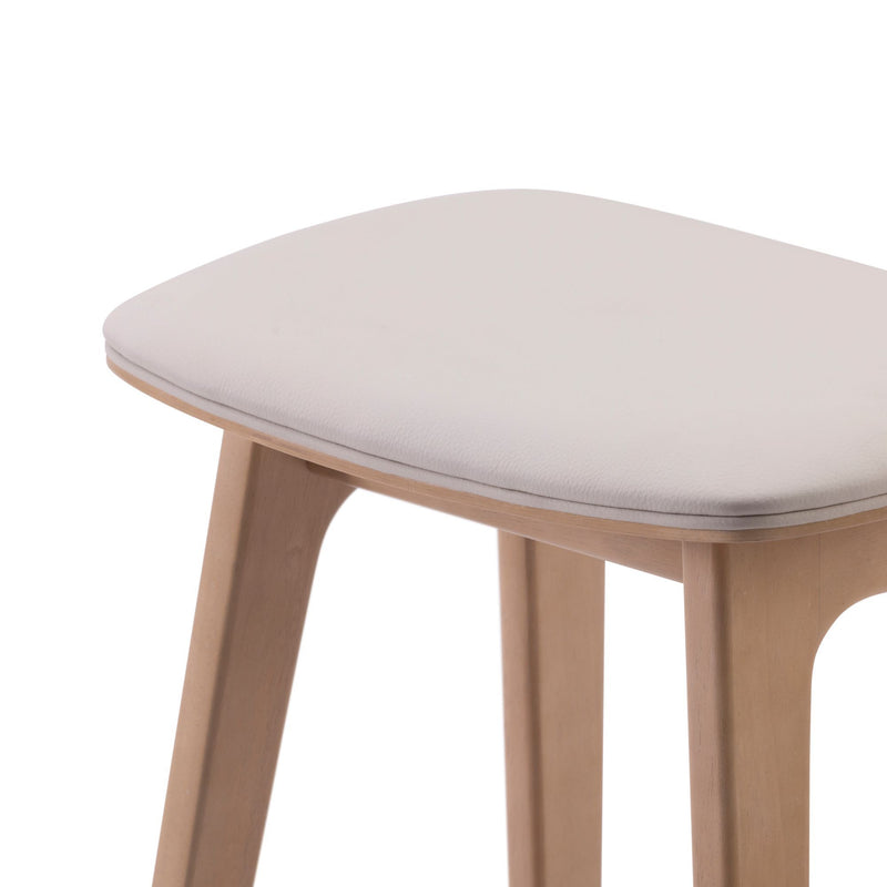 Soft white cushion wooden stool with simple modern design.