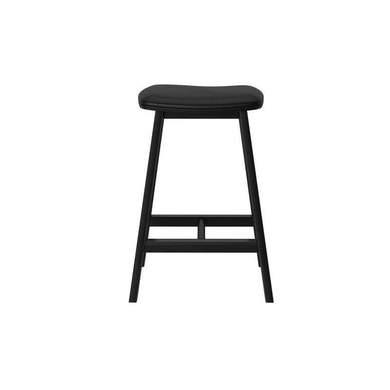 Backless black bar stool with padded seat and tapered legs, modern kitchen counter stool